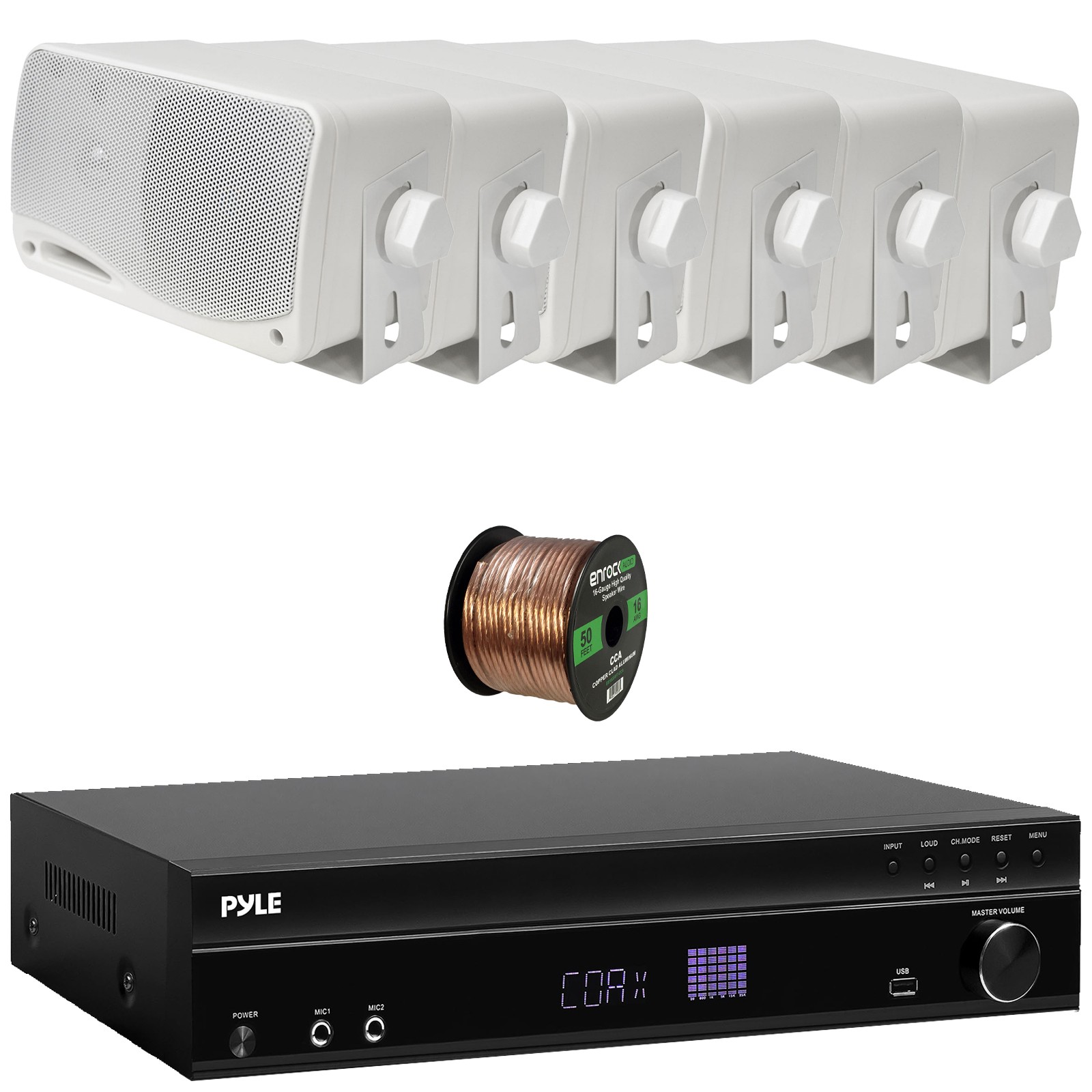 Pyle PT875BT 1000W Max Sound Receiver, 6x 3.5'' 200W Mini Box White Speakers
