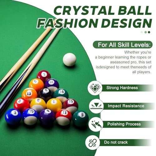 Regulation 2-1/4" Billiard Balls Set - 16 Resin Pool Table Replacement Balls