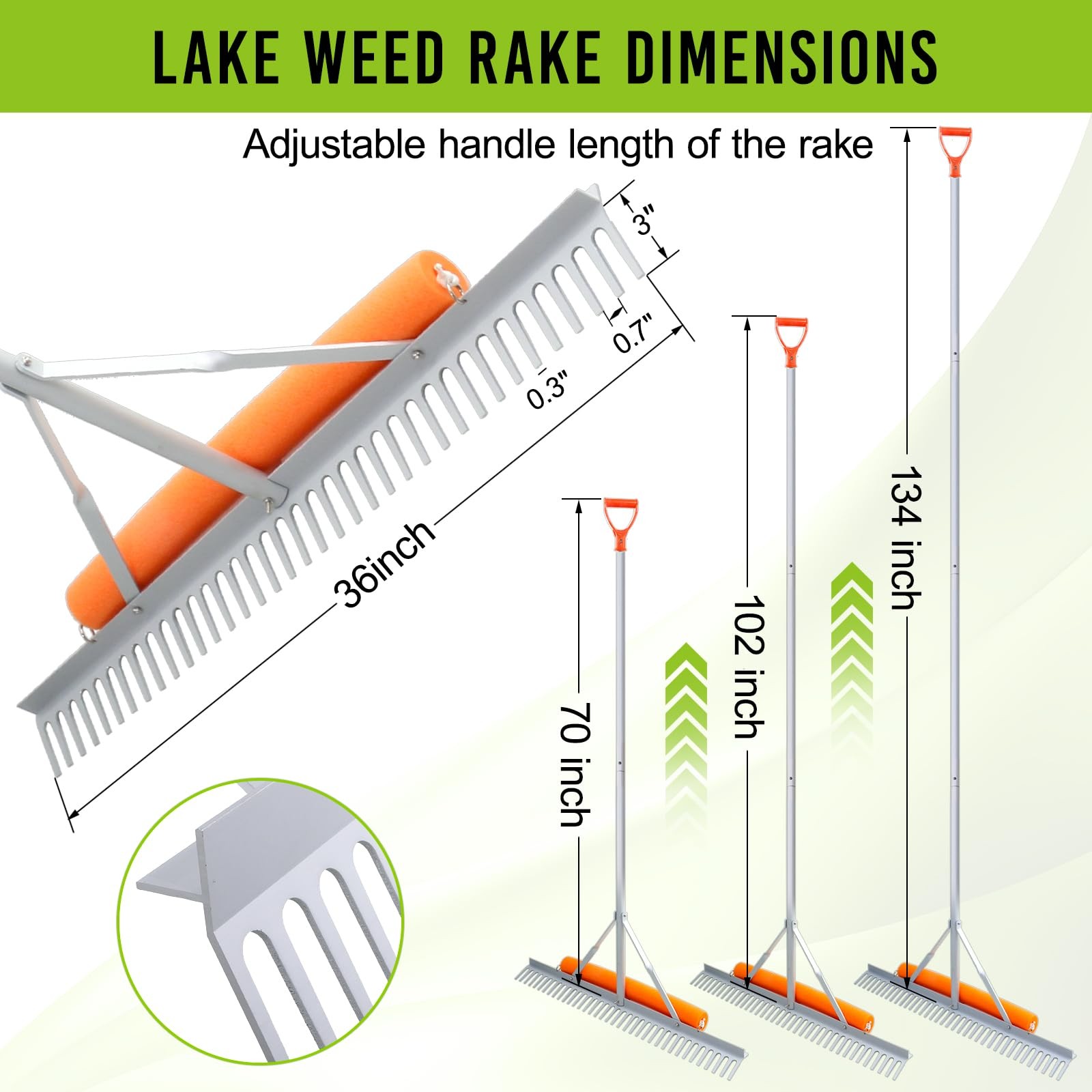 Fumingpal Floating Weed Lake Rake, 36 Inch Widths Pond Rake Aquatic Silver