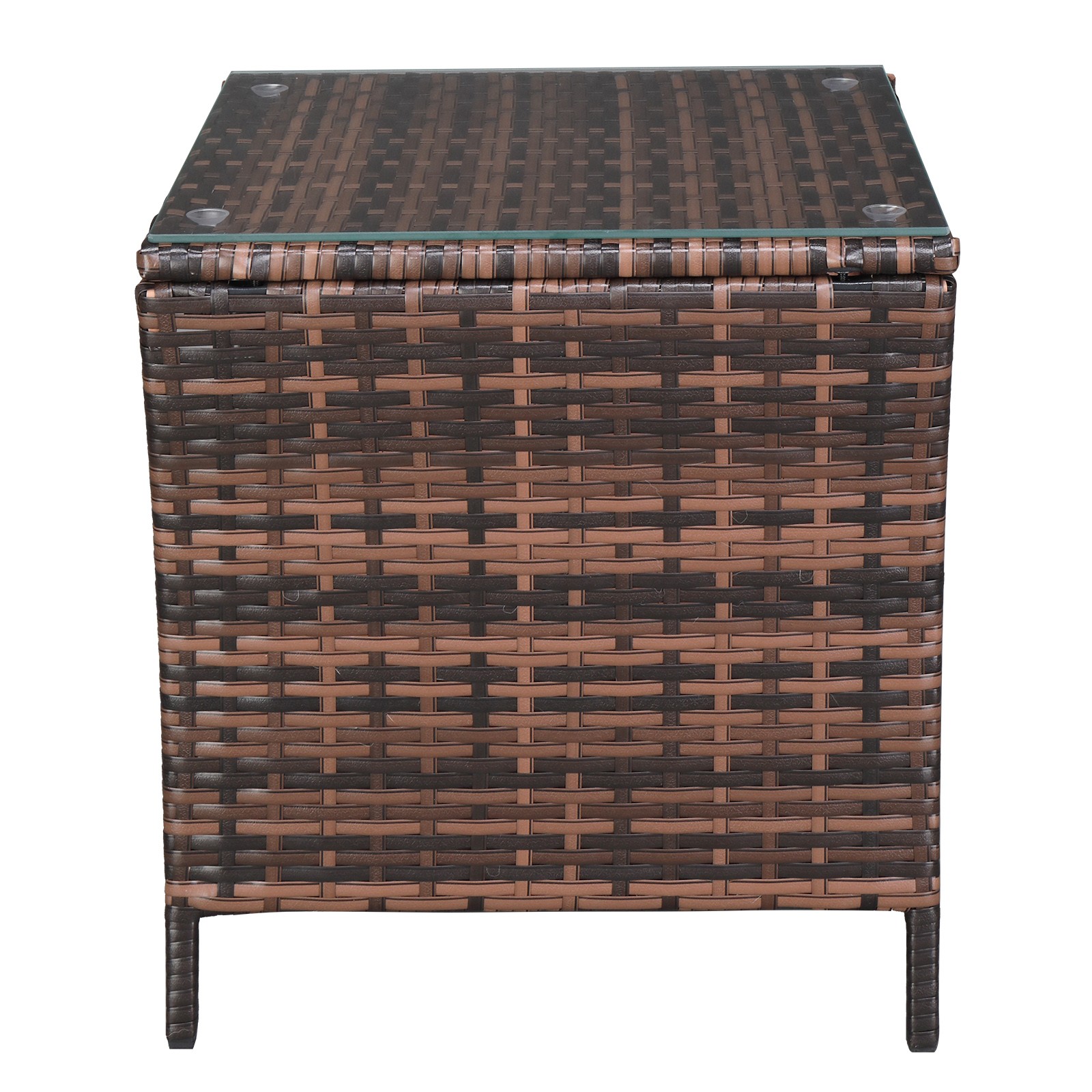 Glass Surface Brown Gradient Iron Frame Rattan Side Table,free ship