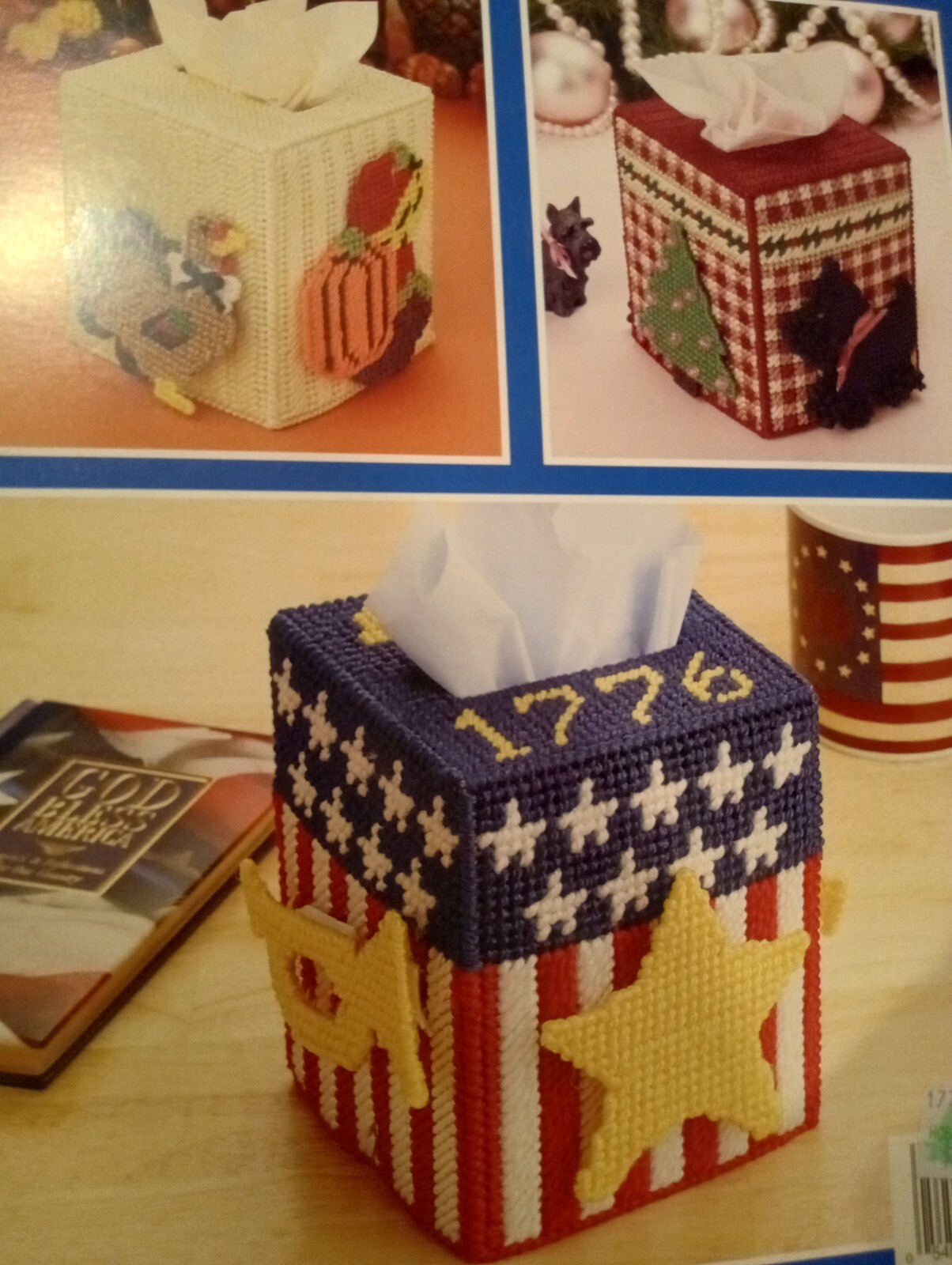 6 Tissue Box Cover Plastic Canvas Patterns Booklet Holiday Tissue Box