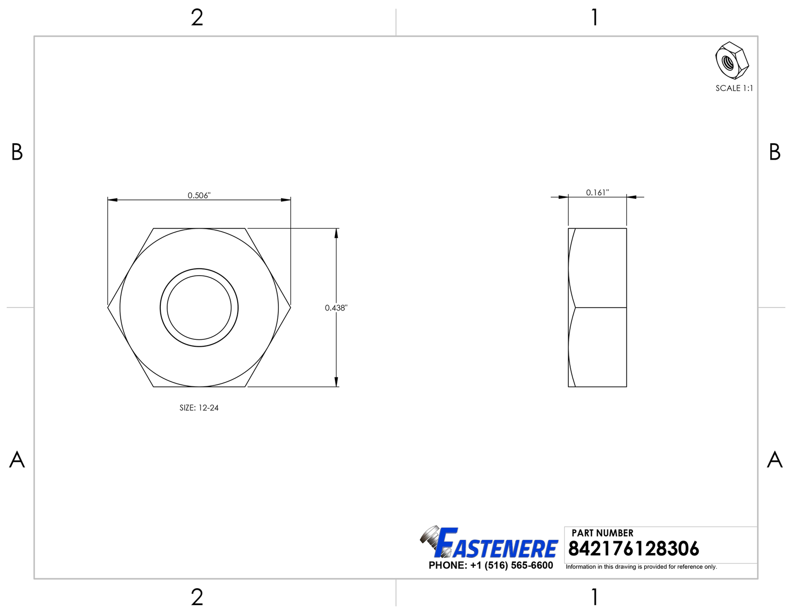 12-24 Machine Screw Hex Nuts Stainless Steel 18-8 Qty 100