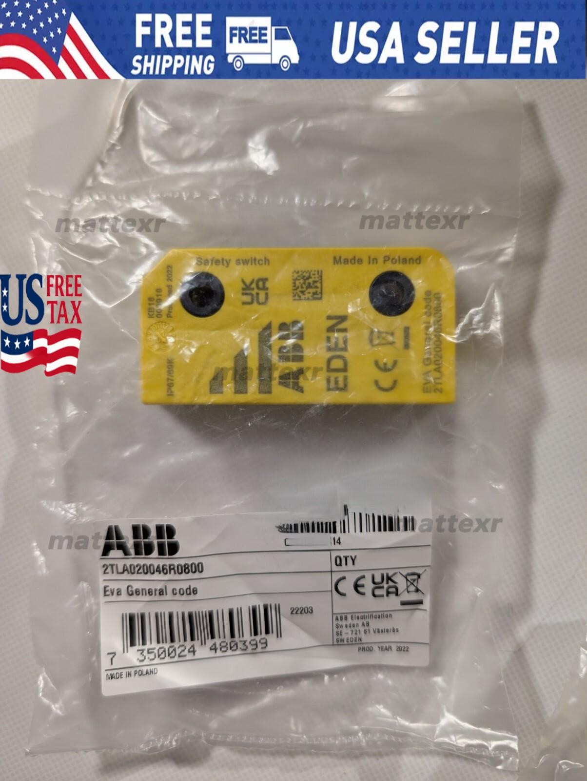 ABB EDEN 2TLA020046R0800 EVA GENERAL CODE DOOR SAFETY SWITCH/ SENSOR US Free TAX