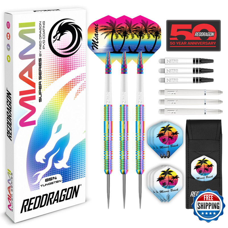 Red Dragon Darts Miami - 26G Professional Tungsten Darts Set Dart Flights And
