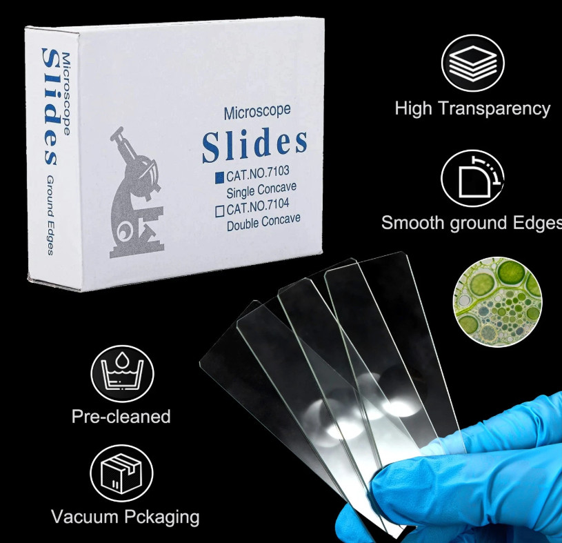 500PCS Microscope Slides Single Concave Glass 25.4X76.2X1.2mm w/ Grounded Edges