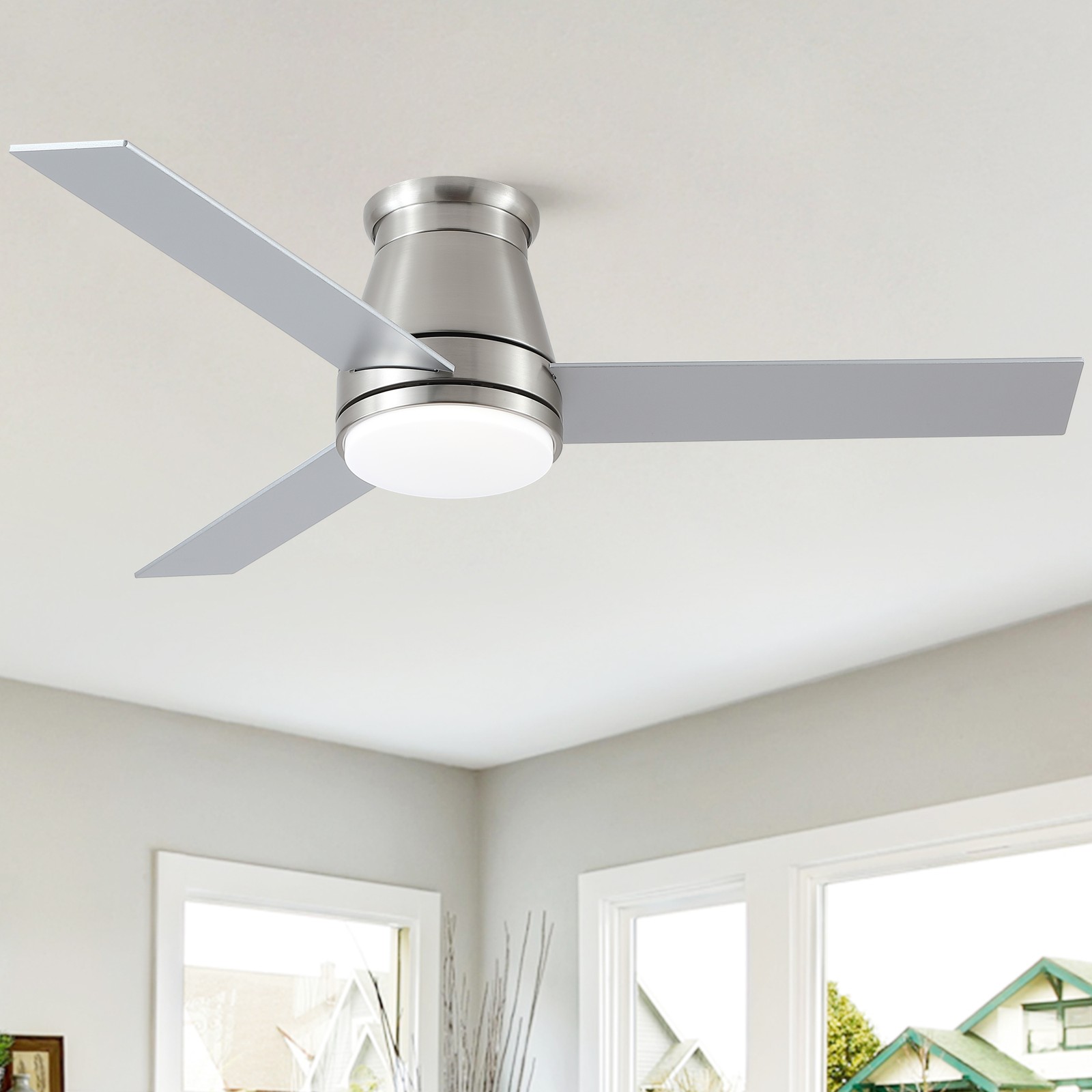 Brushed Nickel Ceiling Fan w/ Light & Remote 48in DC Motor Energy Saving