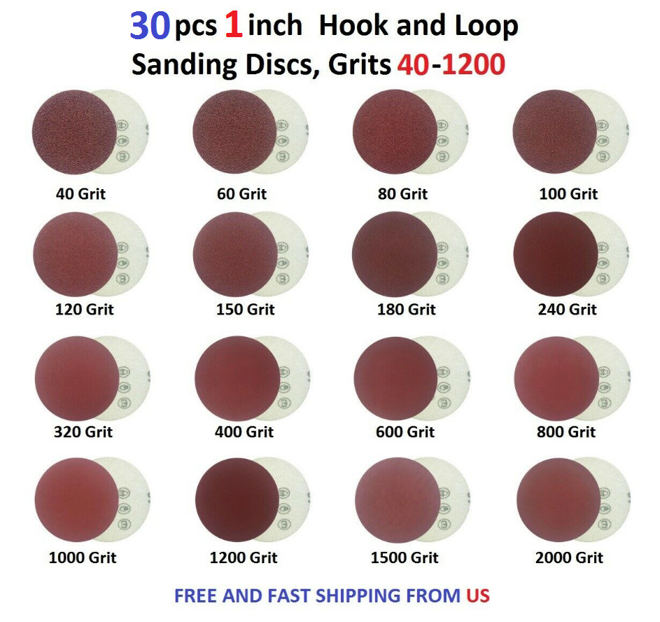1 inch 30pcs Hook and Loop Sanding Discs, Grits 40-2000