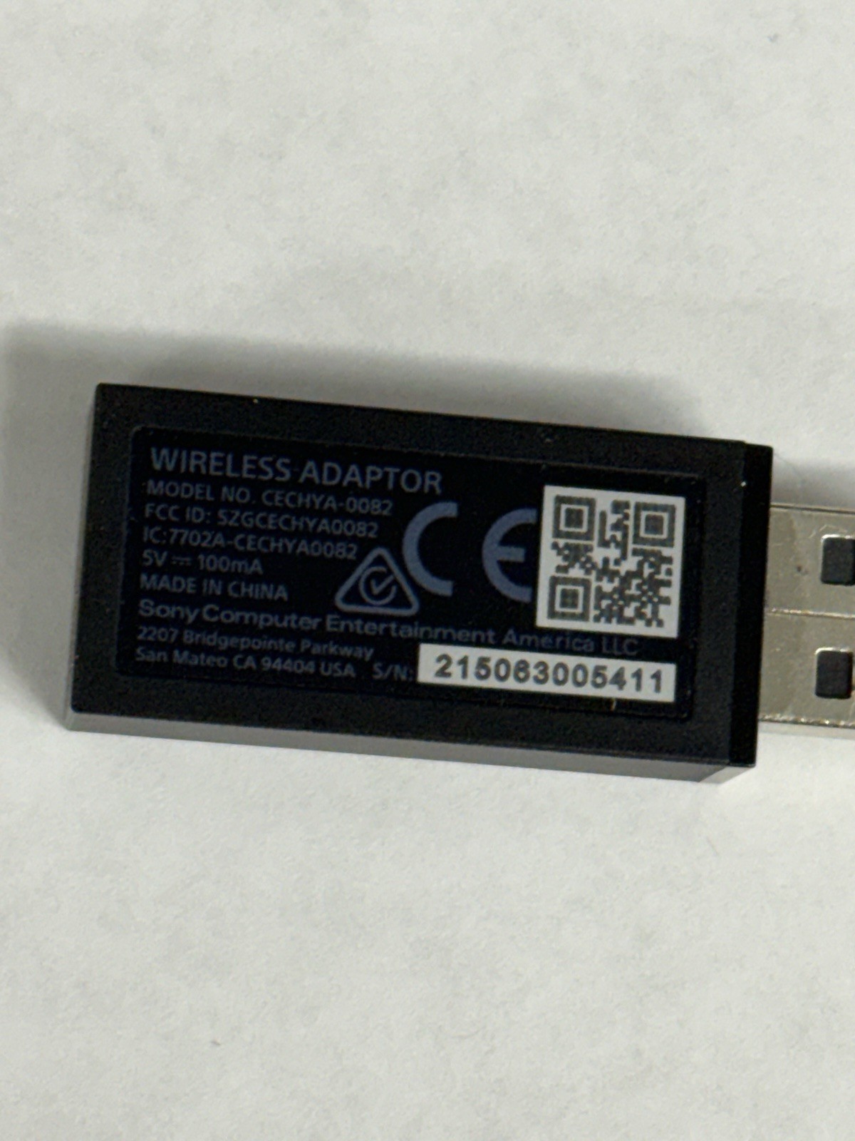 Sony PlayStation Wireless Adapter Model No. CECHYA-0082 USB Dongle black
