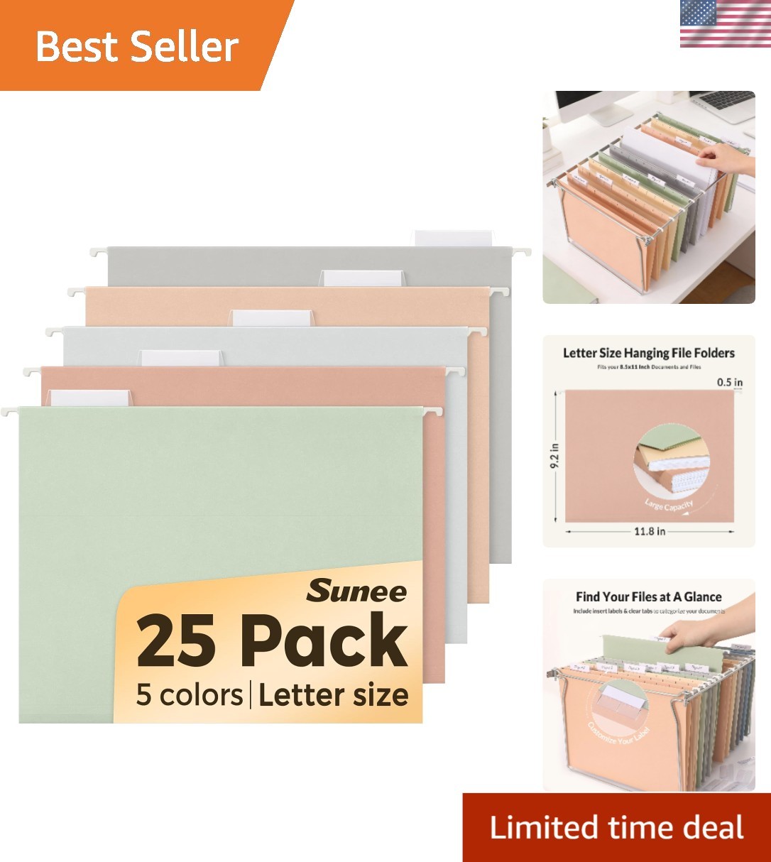 Durable 25-Count Hanging File Folders -  Pastel Colors for Bulky Files