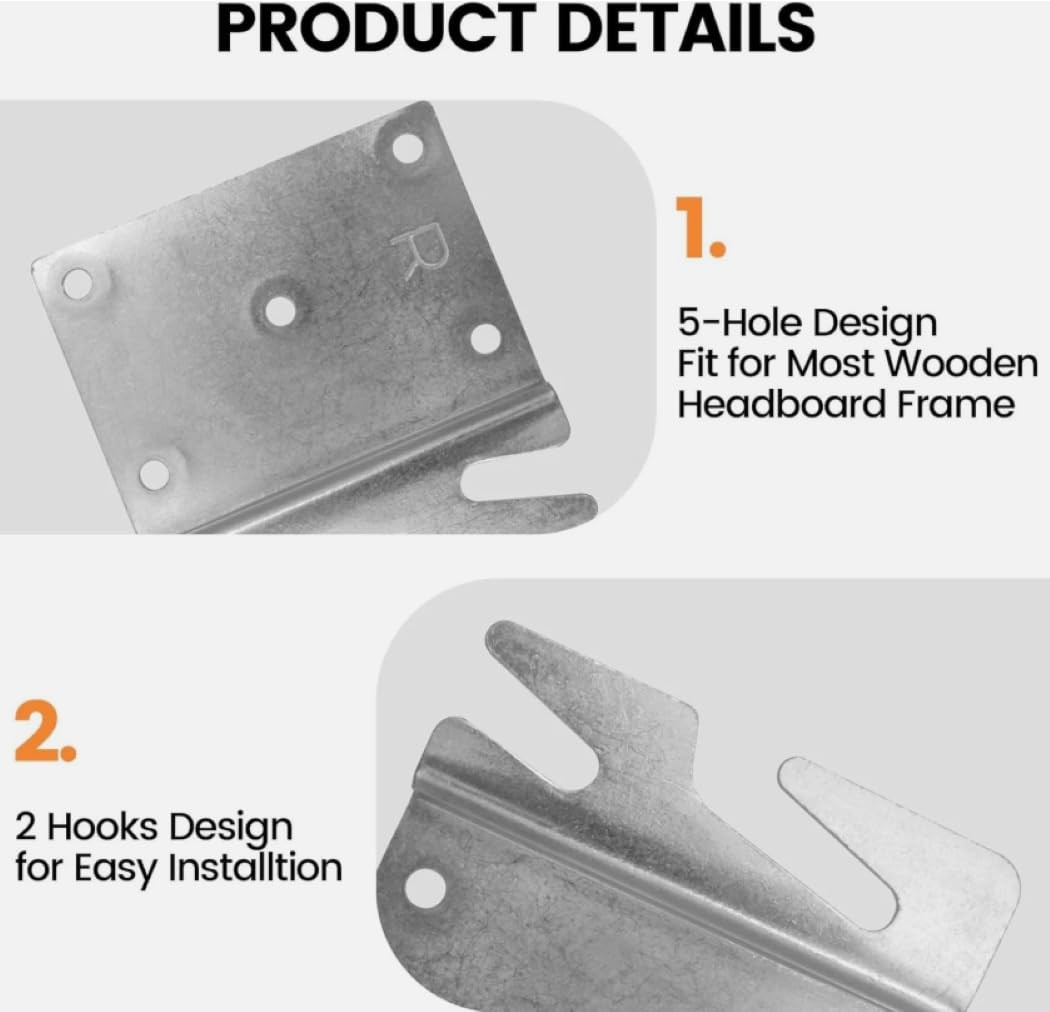 AOMUCH Universal Wood Bed Rail Hook Plates for Beds Frame Small, Silver