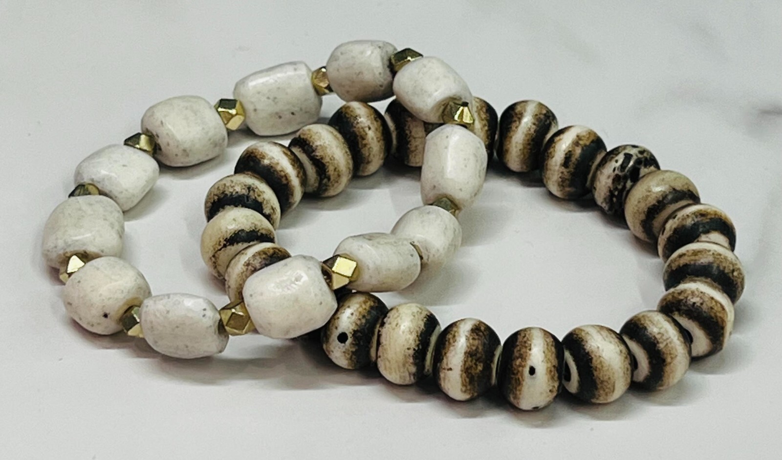 Women’s Neutral Tone Bracelet Set in Off White, Brown and Gold