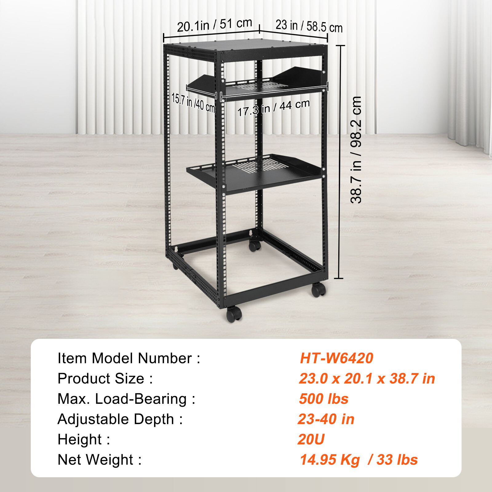 20U 4 Post Open Frame Server Rack Network Enclosure 23''-40'' Adjustable