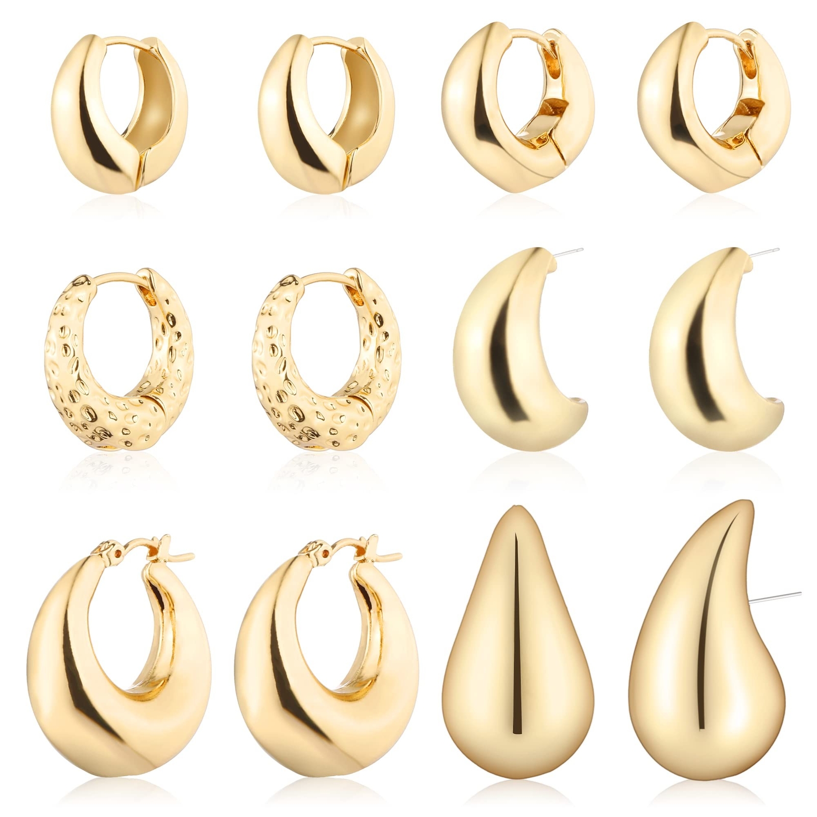 Wgoud 6 Pairs Gold Hoop Earrings Set for Women, 14K Gold Plated Hypoallergeni...