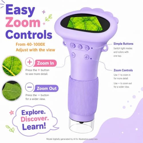 1000X Kids Microscope Handheld Camera, 2'' Screen Wonder Quest Microscope Camera