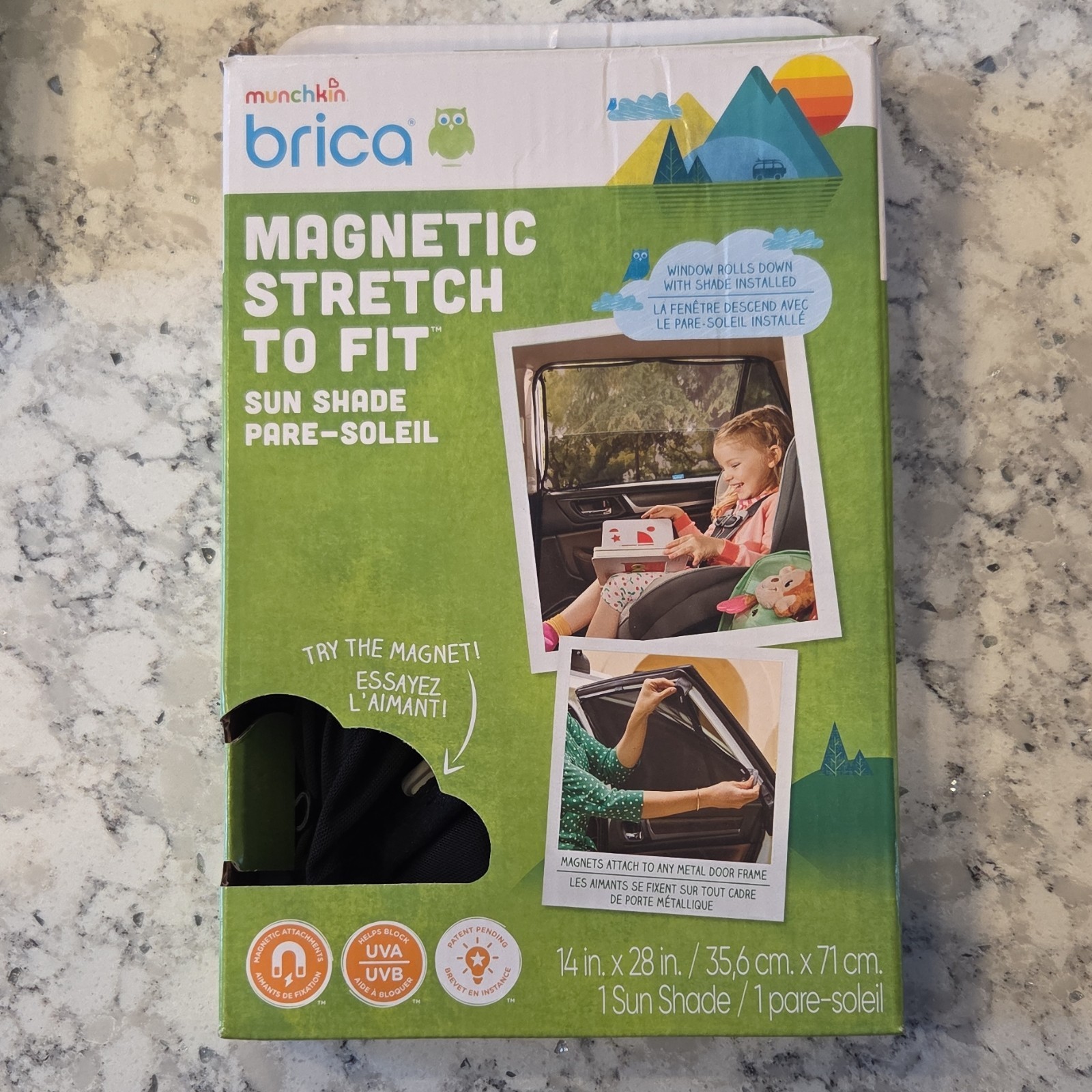 Munchkin Brica Magnetic Stretch Sun Shade Black 14x28in UVA/UVB Protection