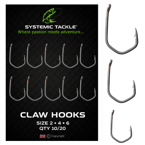 Claw Hooks Carp Fishing Teflon - Size 2 4 6 8 - Barbed Barbless Hook - UK POST