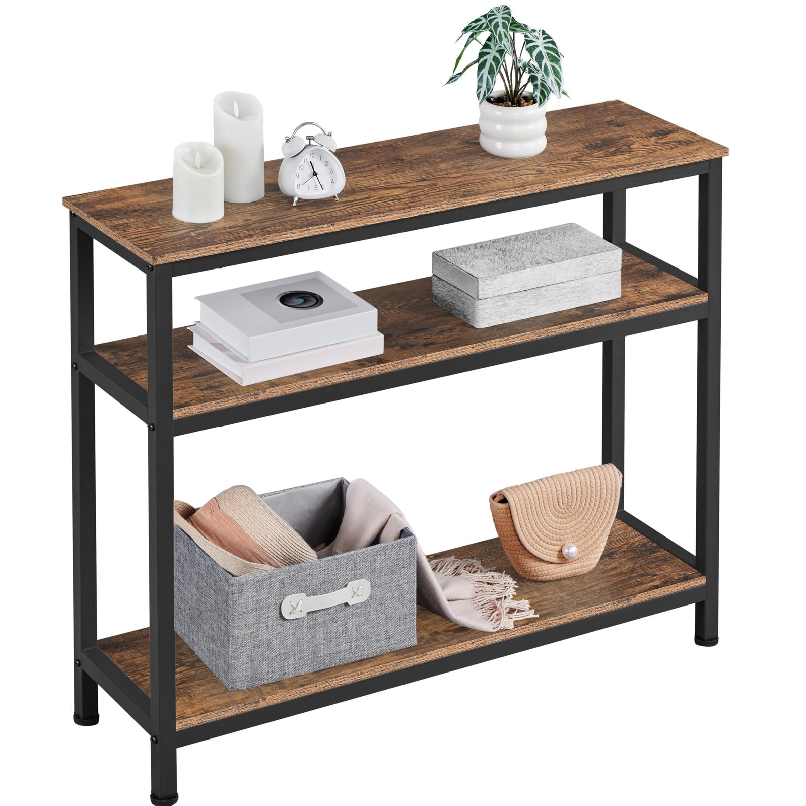 Industrial Console Table with 3-Tier Storage, Multifunction Vintage Sofa Table