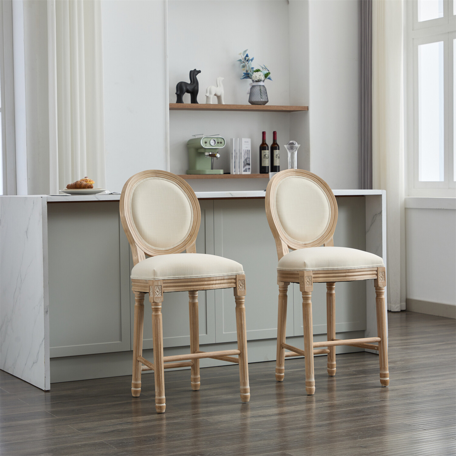 Set of 2 Bar Stools Wood Bar Chair Counter Height Barstools Kitchen Dining Chair