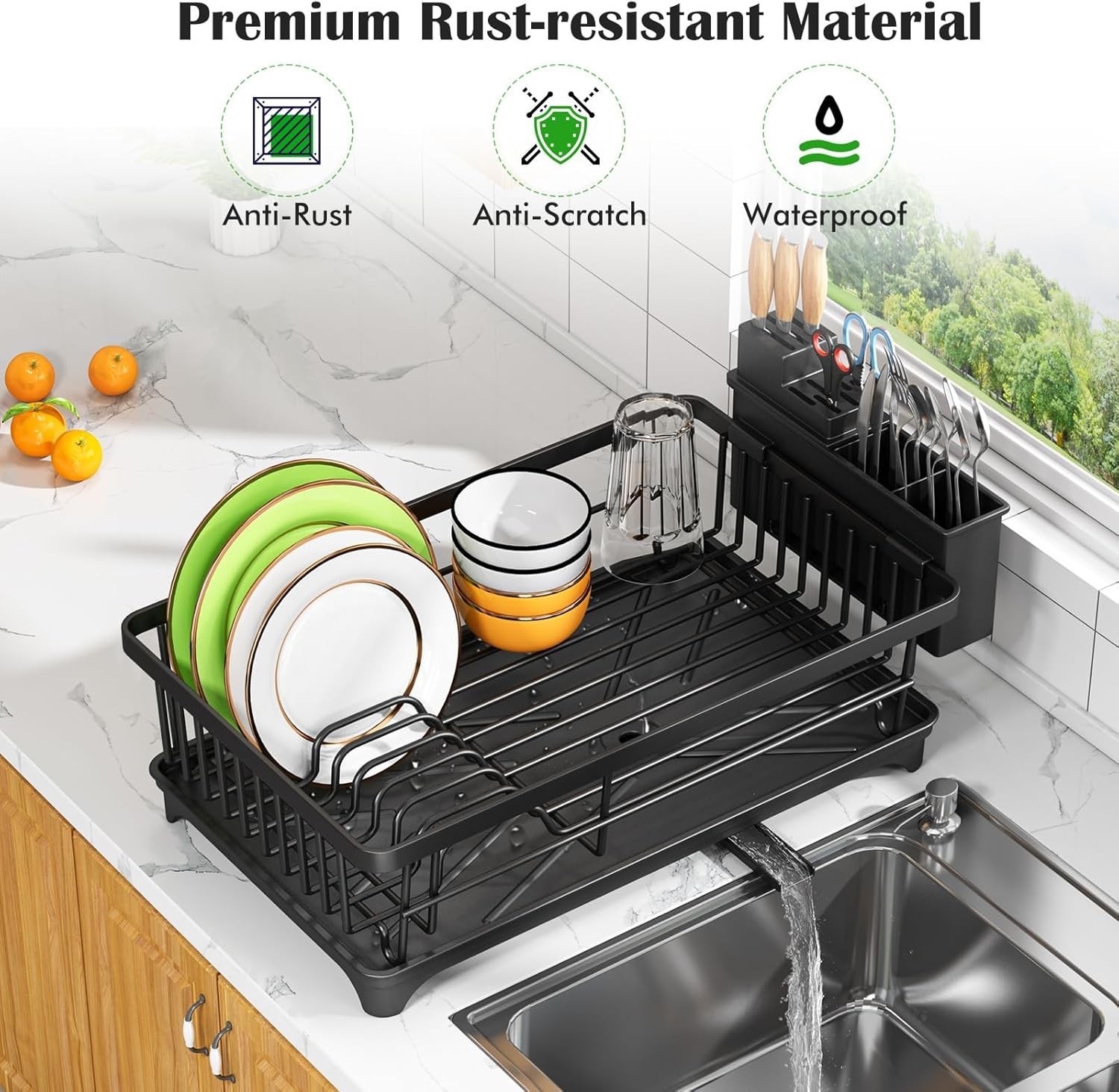 Dish Drying Rack - Small for Kitchen Counter Rust-Resistant Space-Saving Drainer