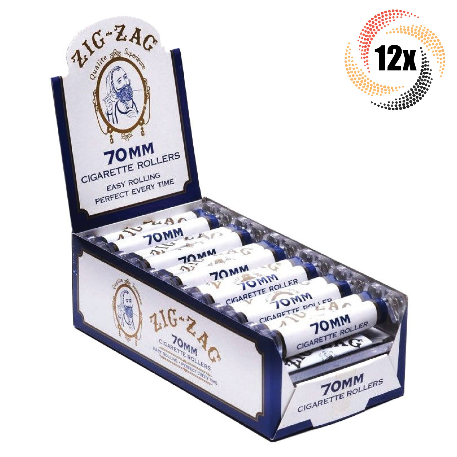 Full Box 12x Rollers Zig Zag White Roller Machine | 70MM | + 2 Rolling Tubes!