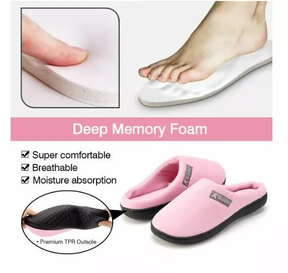 WOMEN MEMORY FOAM WARM FLEECE SLIPPERS ANTI-SKID BREATHABLE SOLE INDOOR & HOME