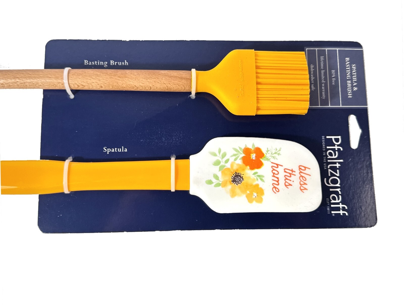 Pfaltzgraff 2pc Basting Brush & Spatula Kitchen Set Says bless this home DW