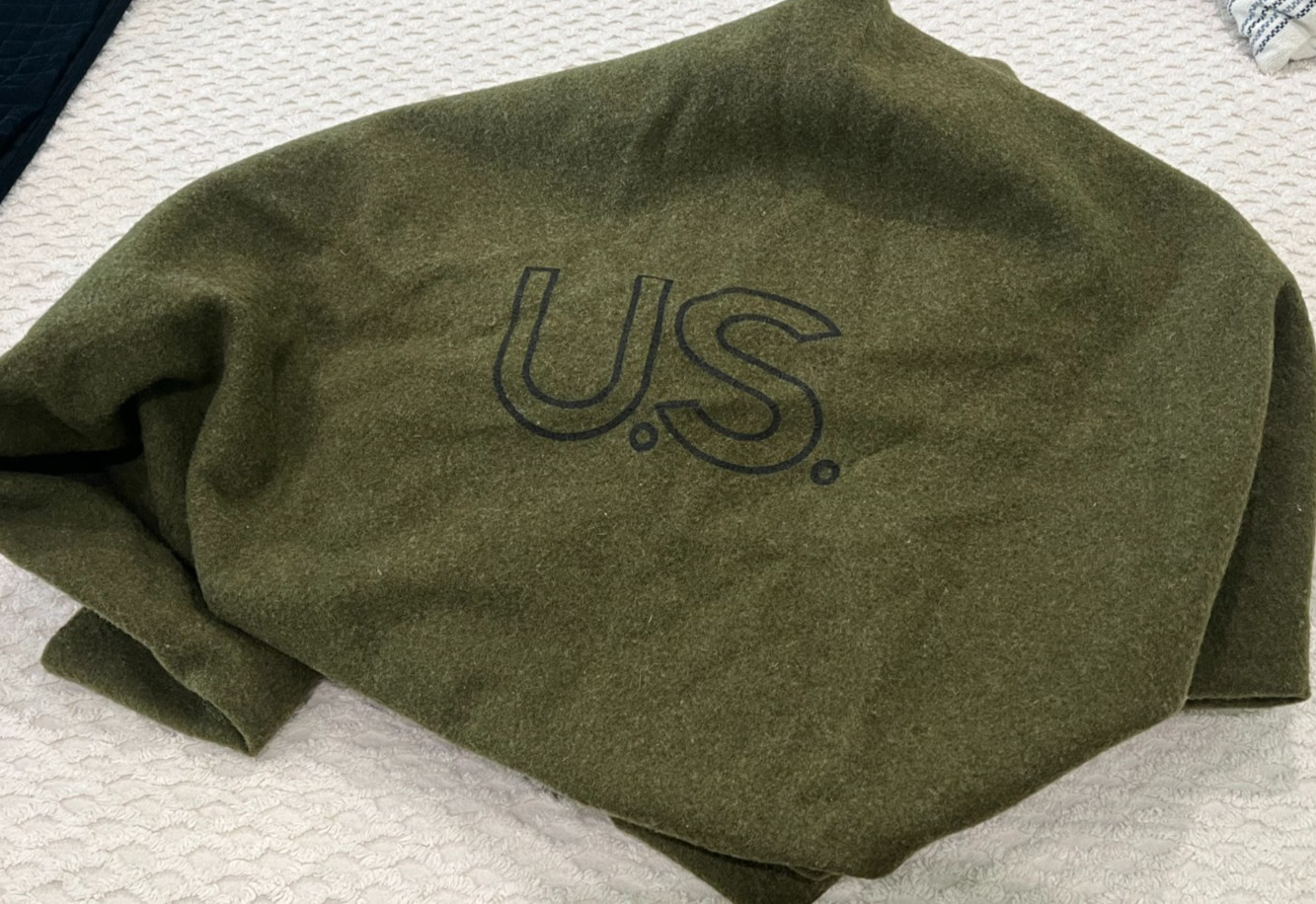 Vintage Olive Green Wool Authentic US Military Blanket 66x84" OG118 Unused? READ