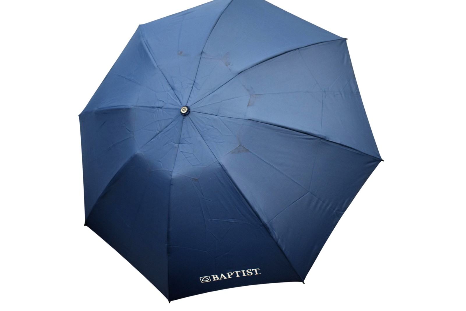 StrombergBrand Reversa Inverted Folding Compact Umbrella Navy Blue Baptist Logo