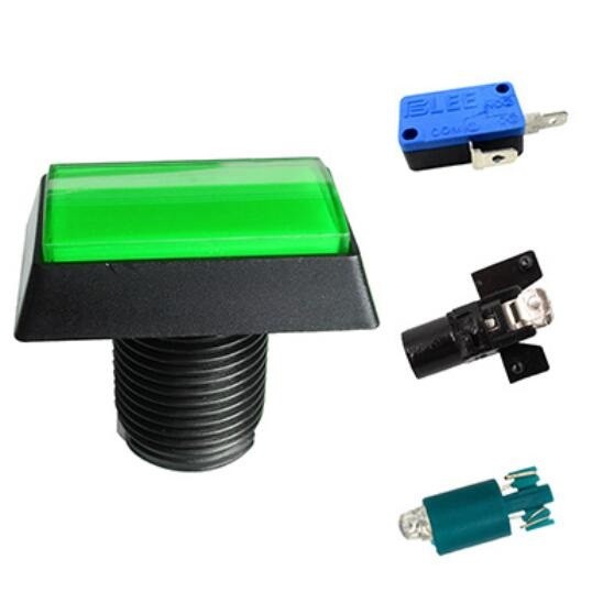 Green Arcade Square Rectangle Buttons LED Push Illumilated W/ Microswitch C