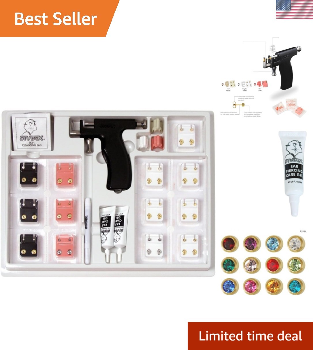 Safe & Sterile Ear Piercing Kit with Training Studs and Comprehensive Guidance