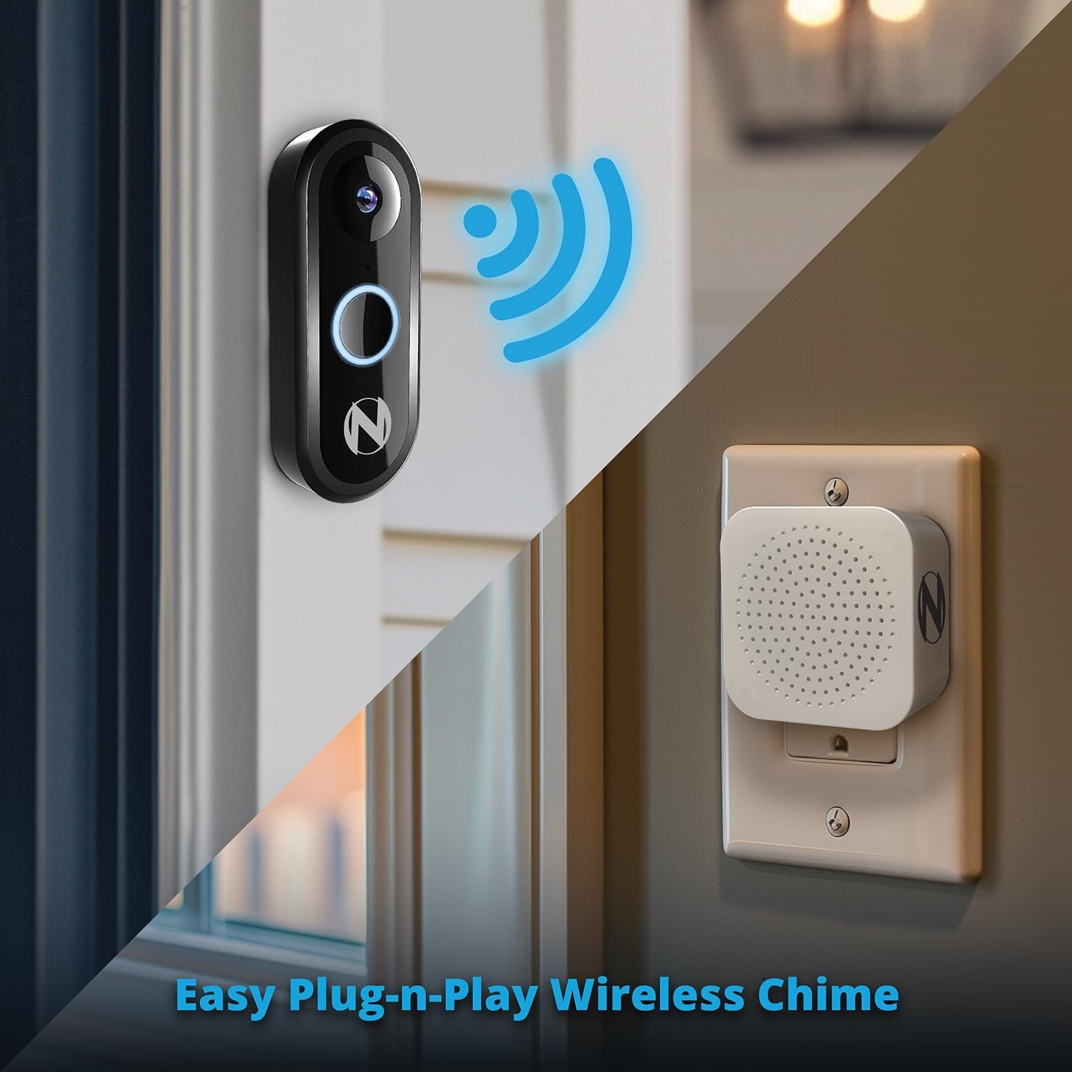 1080p Wireless Video Doorbell with Mount & Chime - Smart Home Security Camera