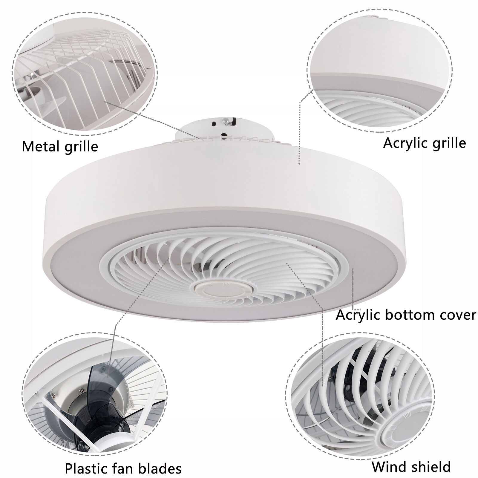 22" Ceiling Fan Light W/ Remote Metal Shell Chandelier Ceiling Fan Lamp 3 Speed