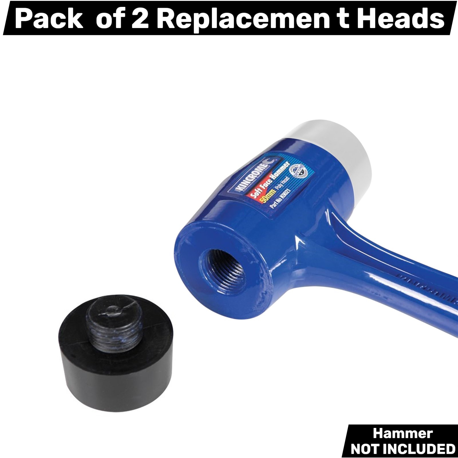 KINCROME 2 PC Replacement Polyth/Nylon 25 38 50 60mm Heads For Soft Face Hammer
