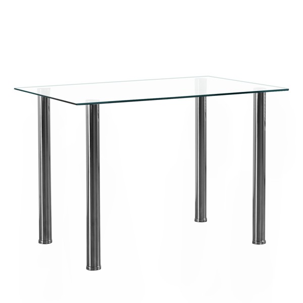 4-seat Rectangular Dining Table Tempered Glass Stainless Steel Legs Clear Glass