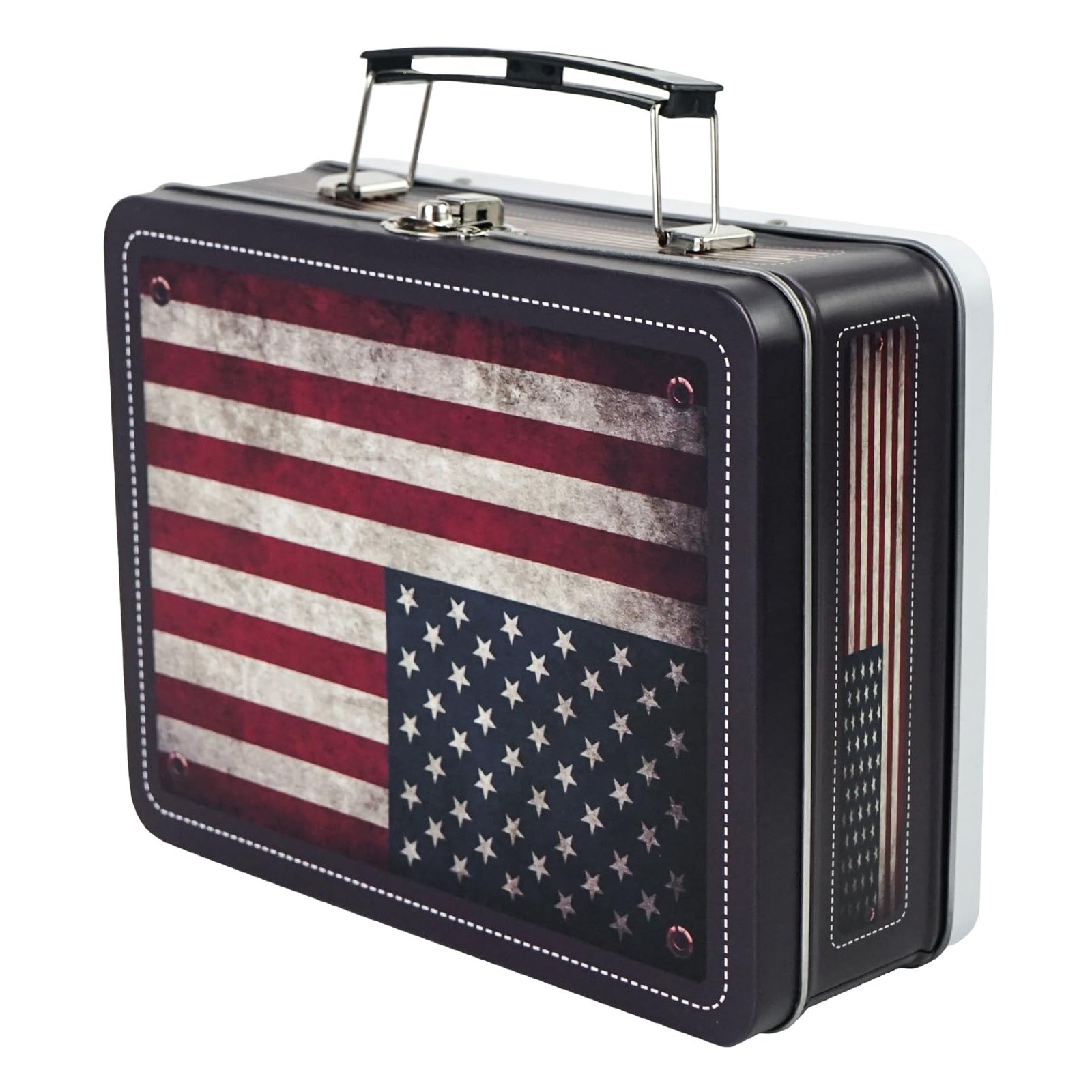 Tin Storage with Handle Small Metal Fun Sturdy Tin Patriotic Keepsake Case wi...