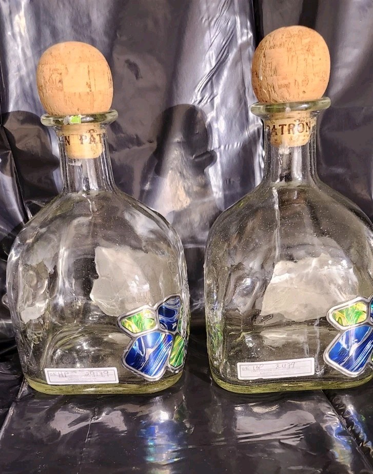 2 Patron Silver Bee 1492 Tequila - Limited Edition - Empty Liter Bottles & Corks