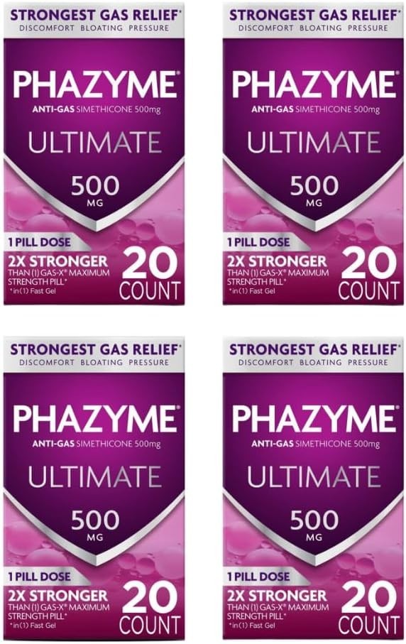 Phazyme Ultimate Gas Bloating Relief Works in Minutes 500 mg (Pack of 4)