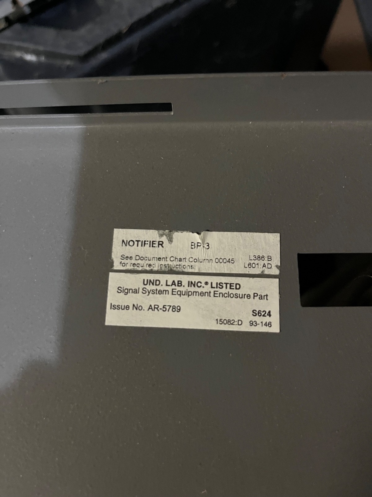 Notifier BP-3 Battery Dress Plate