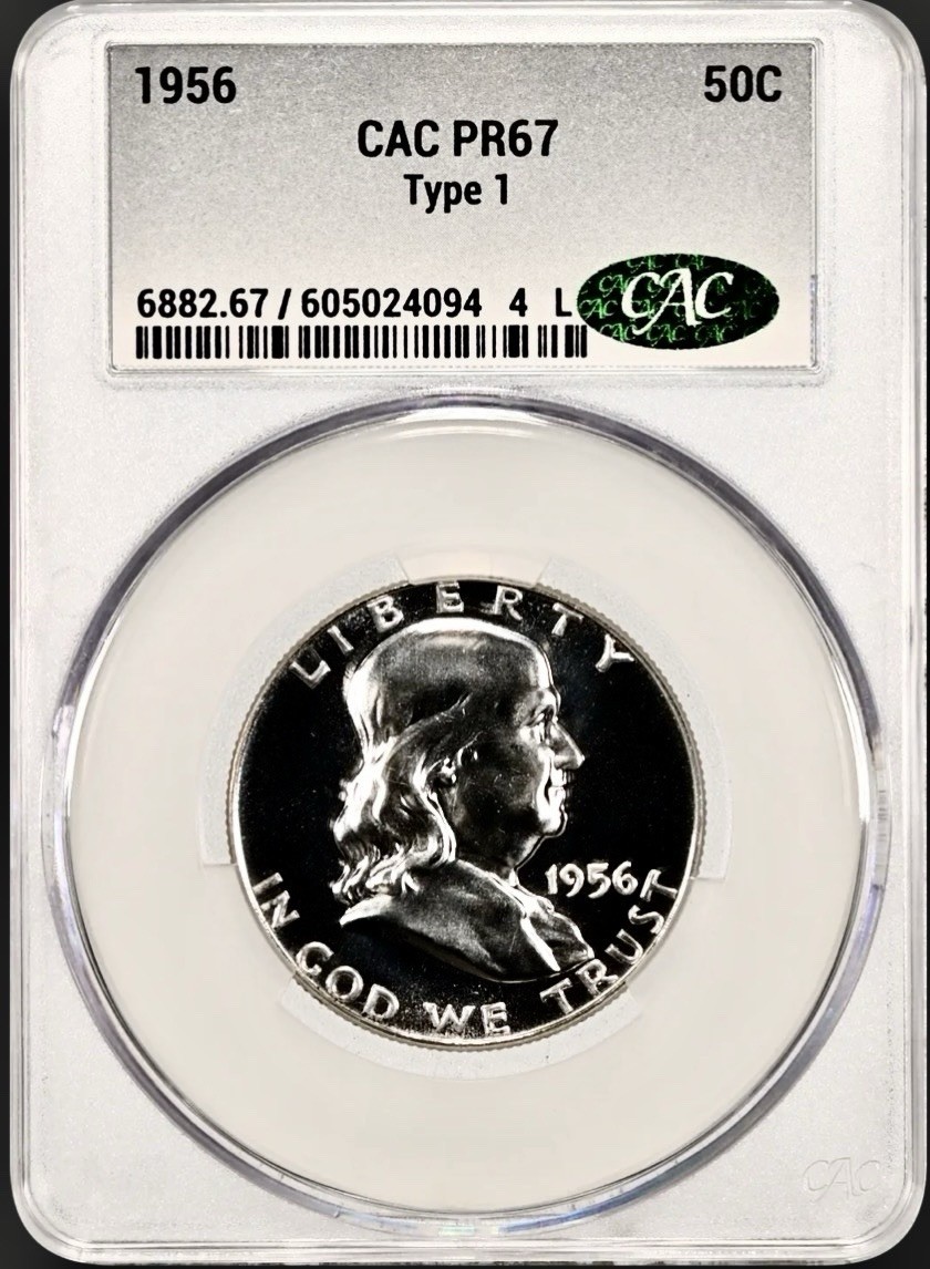 1956 FRANKLIN HALF DOLLAR PROOF TYPE 1 CAC PR67