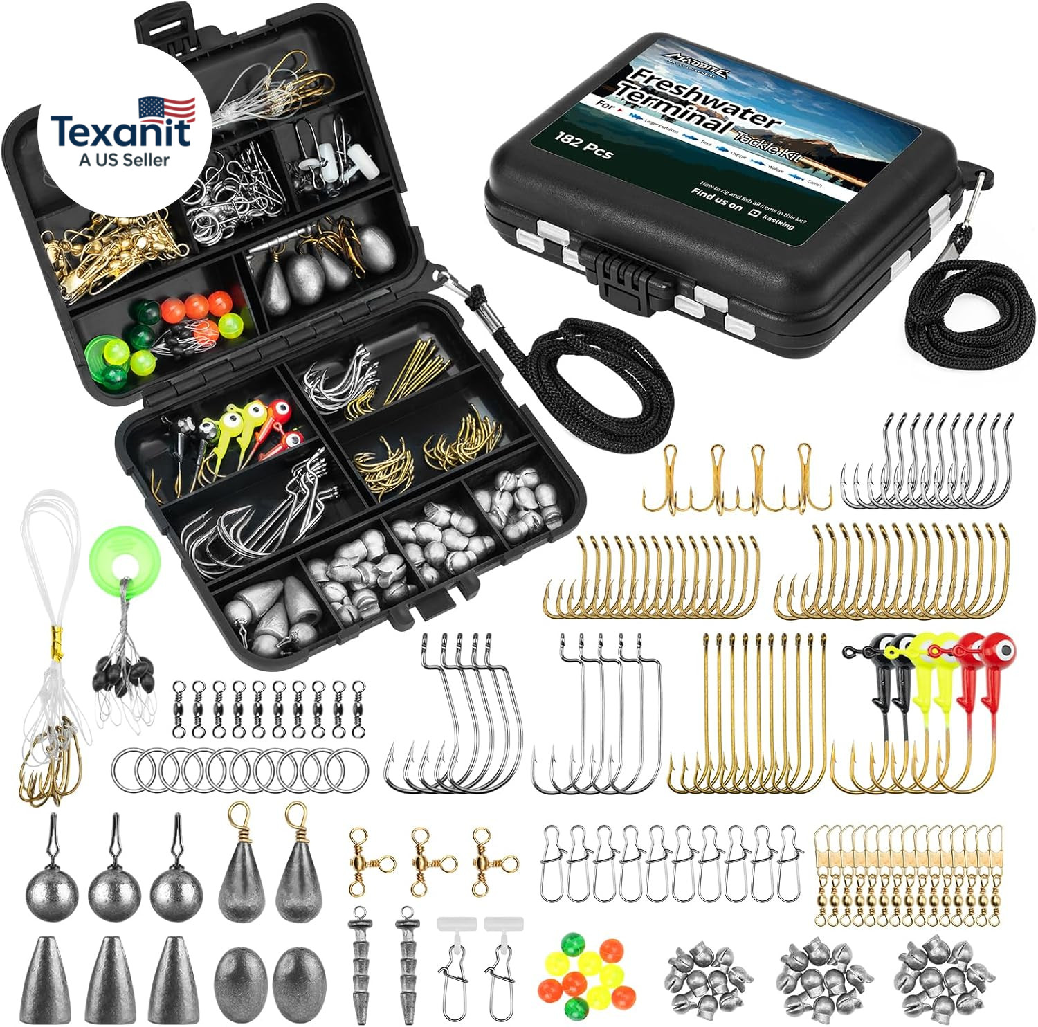 by Kastking 182/265/400Pcs Compact Fishing Tackle Kit - All-In-One Freshwater Ho