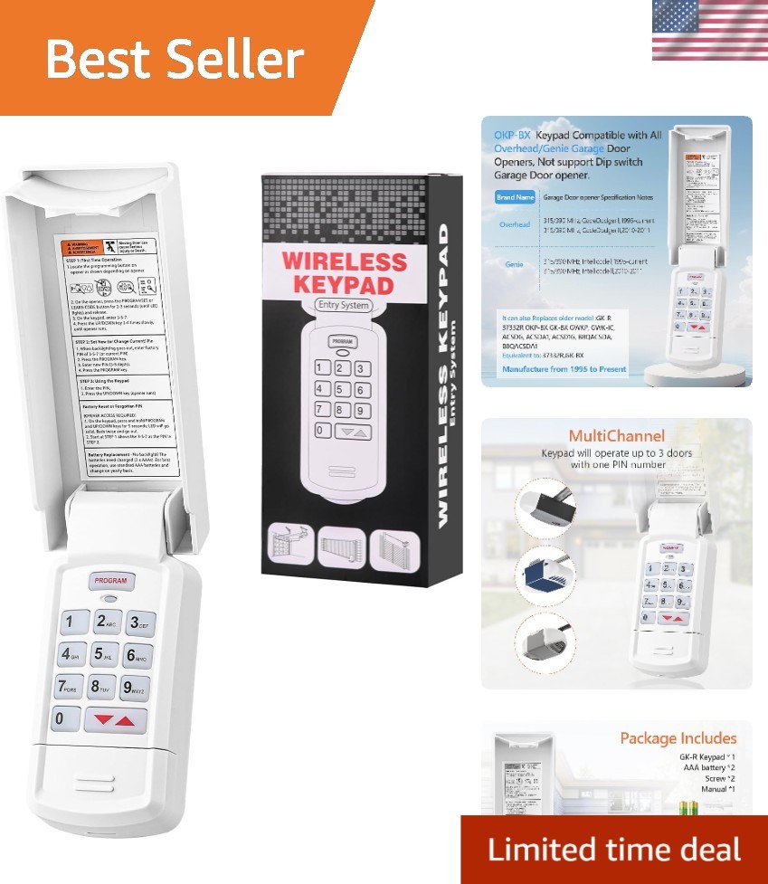 Wireless Garage Door Opener Keypad with Intellicode Security – Compatible Models