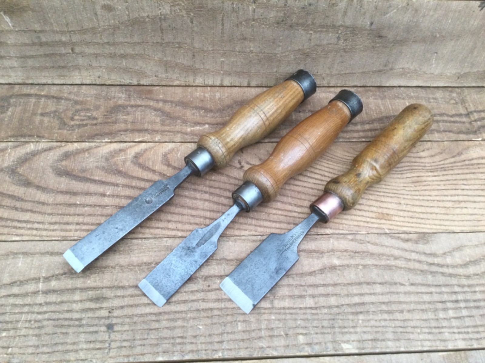 Three Vintage Carpentry Firmer  Chisels - Kenyon 1.1/4”, Woodcock 3/4”, 1” Other