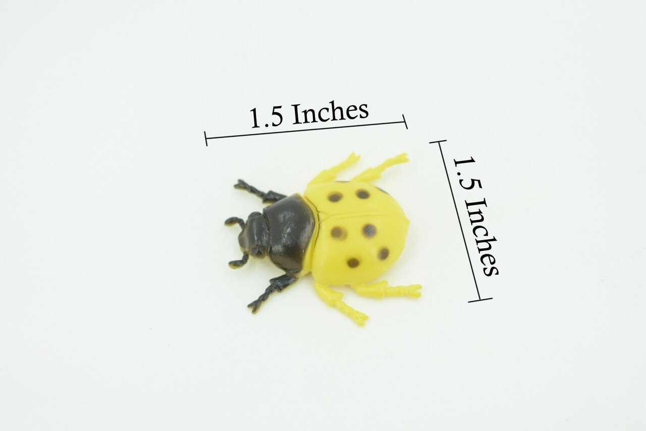 Yellow Ladybug Toy, Rubber Bug, Realistic Hand Painted Model 1 1/2" US20 B44