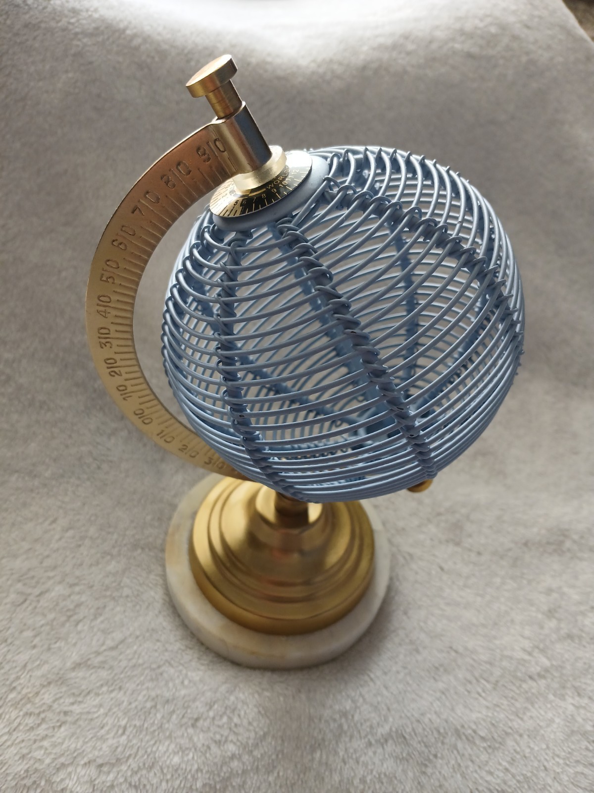 Decorative Metal periwinkle blue wire Globe Marble Base Gold Frame