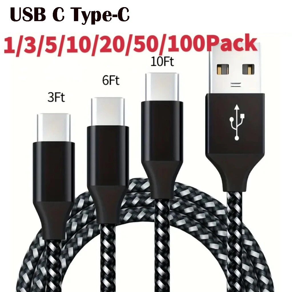Braided USB C Type-C Fast Charging Data SYNC Charger Cable Cord 3/6/10FT Lot New