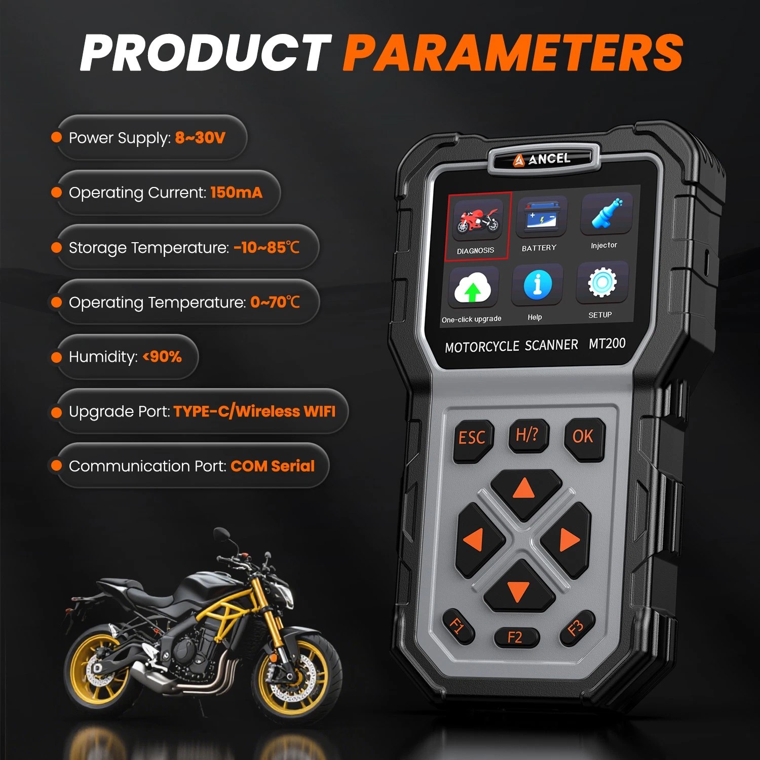ANCEL MT200 OBD2 Motorcycle Diagnostic Scanner Code Reader For BMW BRP HARLEY