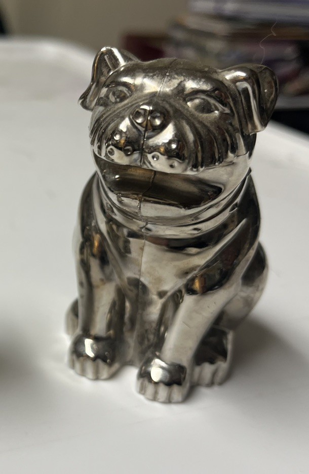 Vintage Figural Bulldog Bottle Opener Pottery Barn Chrome Statue Silver