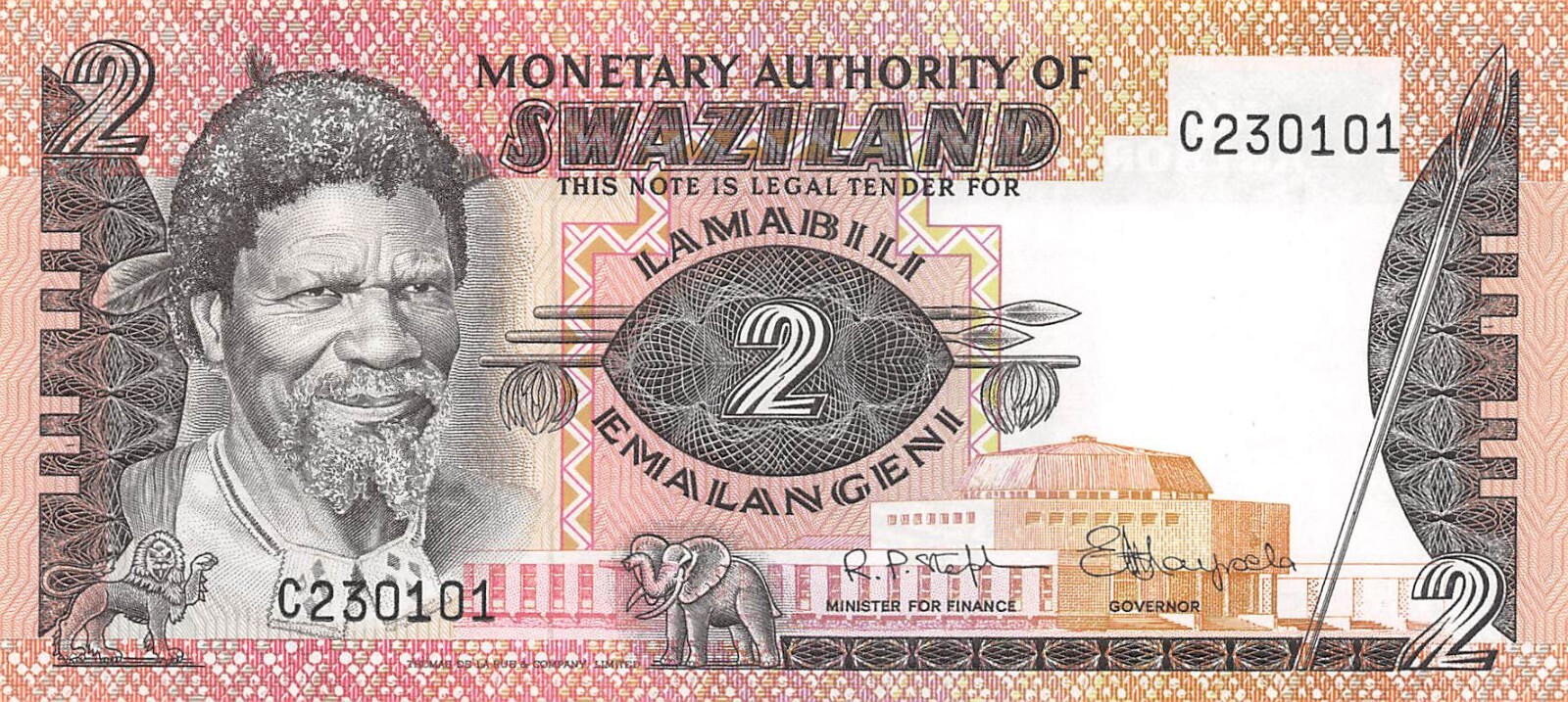 Swaziland  2  Emalangeni  ND. 1974  P 2a  Series C  Uncirculated Banknotes QZ37