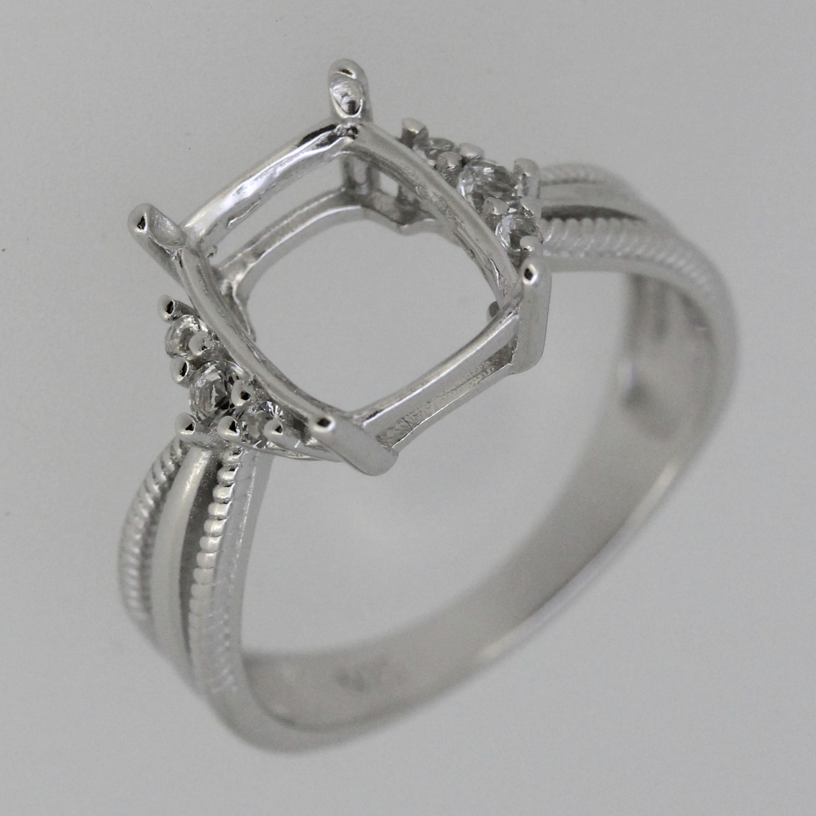 Sterling Silver Semi Mount Ring Setting Cushion Cu 10x8mm Topaz or Moissanite