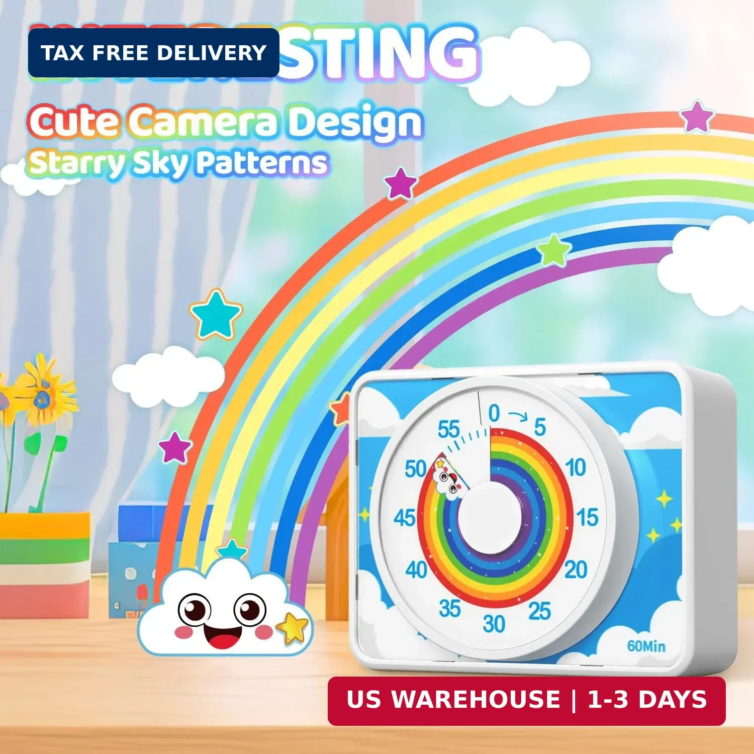 Visual Timer for Kids - 60 Min Rainbow Countdown Clock for Classroom & ADHD